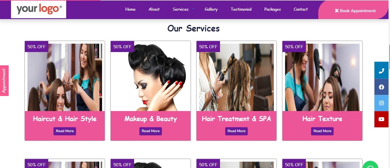 Services - Salon Website Design Demo - FutureGenApps